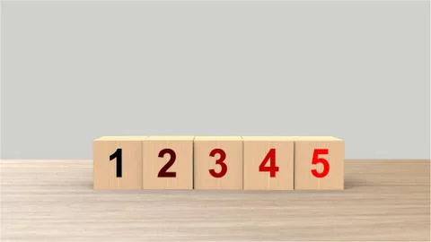 1 2 3 4 5 word number black to red transition cube five black star review on  Foto stock