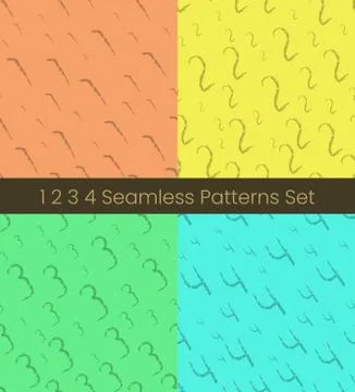 1 2 3 4 nuber seamless patterns set. Numbers colorful vector illustration. EP Stock Illustration