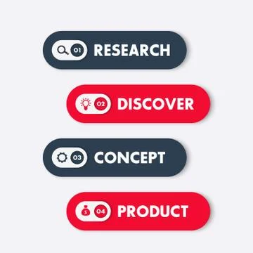 1, 2, 3, 4 steps, timeline, progress chart, infographics elements, labels in  Illustrazione stock