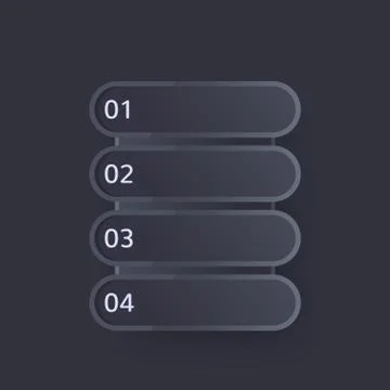 1, 2, 3, 4 steps, progress bar design in dark Illustrazione stock