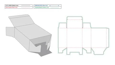 1-2-3 auto bottom closer box, Tuck Top Snap Lock Bottom dieline template and Stock Illustration