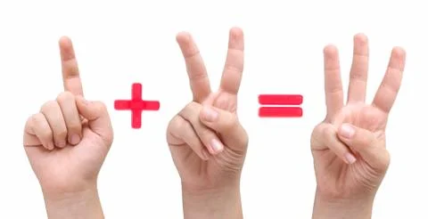 1 + 2 = 3 Foto stock