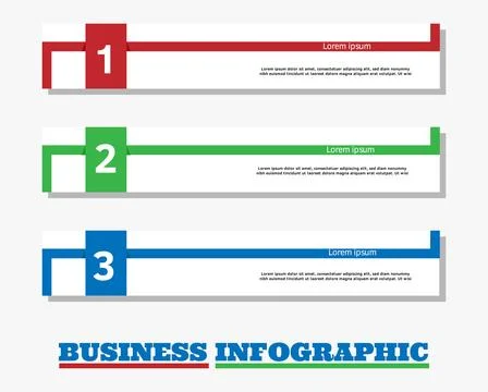 1 2 3 process infographic in blue, green, red color for business or educati.. Stock Illustration