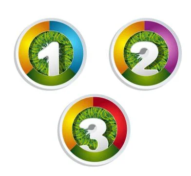 1 2 3 steps button with grass element Stock Illustration