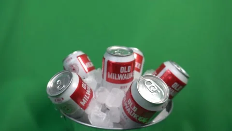 1-2 green screen rotating beer cans in an ice bucket with hanging candy Stock-Footage 145213076