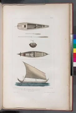 1. 2. Profil et plan d une pirogue chinoise de java; 3. 4. Arriere et plan... Stock Photos