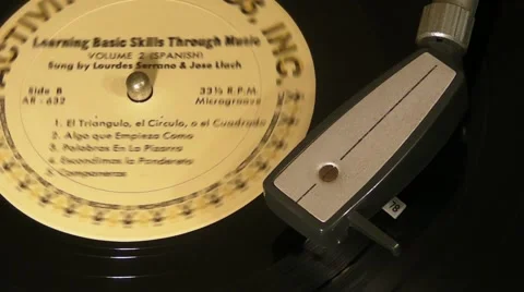 1-33 LP record on 1960s turntable song ends Stock Footage 5701284