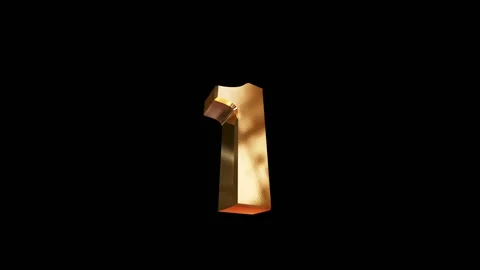 1, 3d golgen text number on black background Video stock 127718024