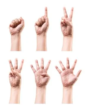 1 to 5 Set of counting hand sign isolated on white background Stock Photos