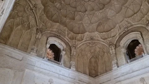 1-7-24; View of Interior windows and ceiling art at Safdarjung Tomb, Delhi Stock Footage 278441781