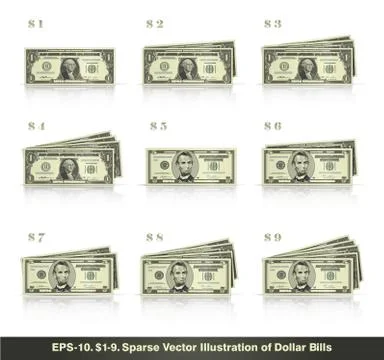 1 to 9 Dollars Stock Illustration