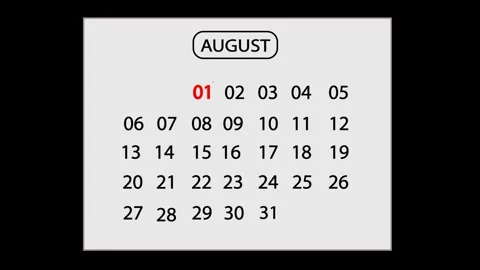 1 August calendar highlighted date animation HD Seamless Loop. Stock Footage 312868521