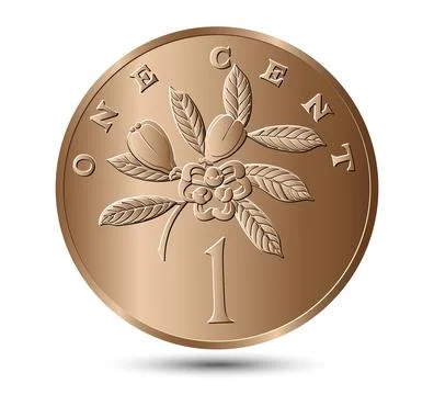1 cent 1969 to 1971 reverse, Jamaica. Ackee fruit at center. Stock Illustration