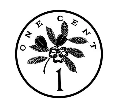 1 cent 1969 to 1971 reverse, Jamaica. Ackee fruit at center. Stock Illustration