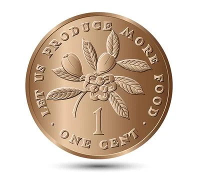 1 cent 1971 to 1974 reverse, Jamaica. Ackee fruit above value, legend around. Stock Illustration