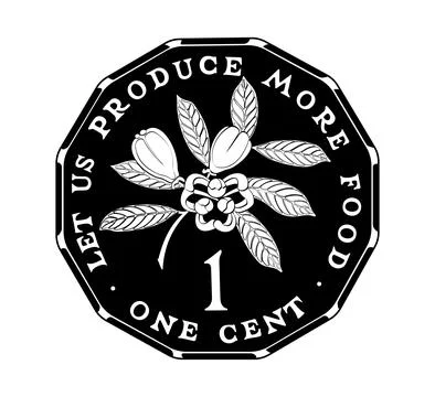 1 cent 1975 to 2002 reverse, Jamaica. Ackee fruit above value, legend around. Stock Illustration