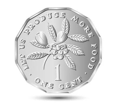 1 cent 1975 to 2002 reverse, Jamaica. Ackee fruit above value, legend around. Stock Illustration
