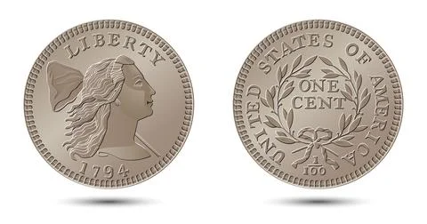1 Cent "Liberty Cap Cent" - United States, 1787, early federal coinage. Vector i Stock Illustration