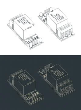 1 Channel relay module board isometric drawings Stock Illustration