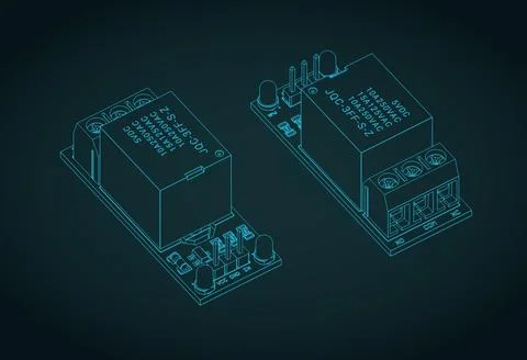 1 Channel relay module board isometric blueprints Stock Illustration