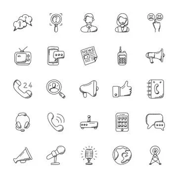 1 Communication Doodle Vector Icons Set Stock Illustration