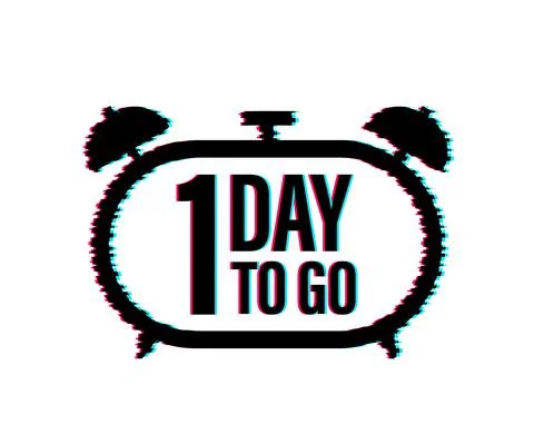 1 Day to go. Countdown timer. Clock icon. Time glitch icon. Count time sale Stock Illustration