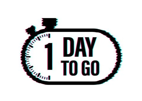 1 Day to go. Countdown timer. Clock icon. Time glitch icon. Count time sale Illustrazione stock