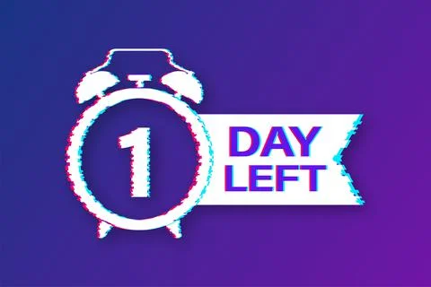1 Day left. Countdown timer sign. Glitch icon. Time icon. Count time sale Illustrazione stock