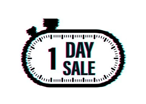 1 Day sale. Countdown timer. Clock icon. Glitch icon. Time icon. Count time sale Stock Illustration