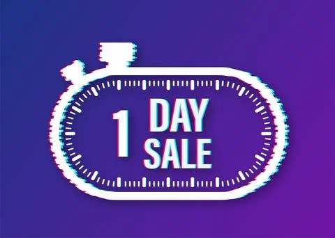 1 Day sale. Countdown timer. Clock icon. Glitch icon. Time icon. Count time sale Stock Illustration