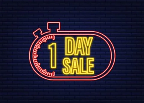 1 Day sale. Countdown timer. Clock icon. Glitch icon. Time icon. Count time sale Ilustração Stock