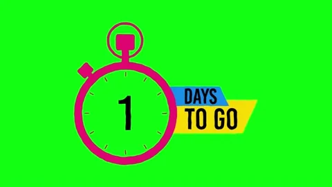 1 Days Left Countdown Animated Cartoon Effect Banner on Green Background Stock Footage 200887551