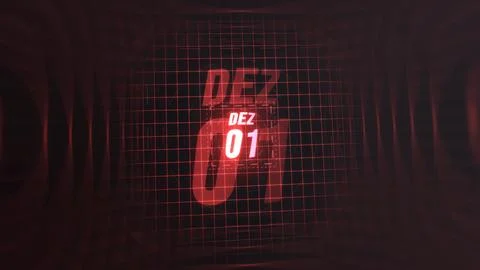 1 Dezembro. Calendar with number and month in neon red with grid background. Stock Illustration