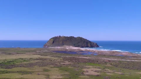 1- Drone flight towards big rock on the beach Stock-Footage 243408058
