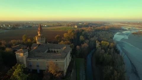 1. Drone view footage of the historic Castello di Rivalta in Piacenza Emili.. Stock Footage 337910066