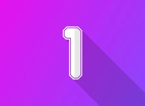1 font number, modern dynamic design with long shadow on purple gradient back Stock Illustration