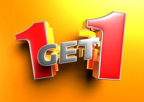 1 Get 1 3D illustration on a bright orange background. Stock Illustration