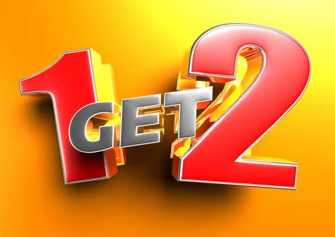 1 Get 2 3D illustration on a bright orange background. Stock Illustration