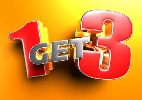 1 Get 3 3D illustration on a bright orange background. Stock Illustration