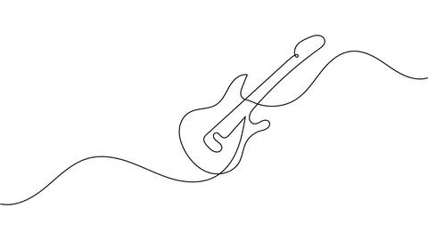 1 Guitar continuous one line drawing white background Stock Illustration