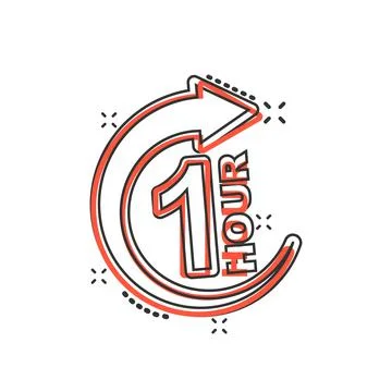 1 hour clock icon in comic style. Timer countdown cartoon vector illustration Illustrazione stock