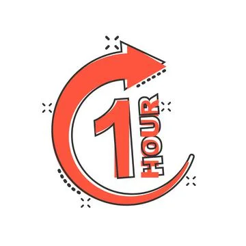 1 hour clock icon in comic style. Timer countdown cartoon vector illustration Illustrazione stock