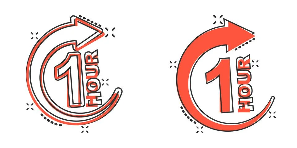 1 hour clock icon in comic style. Timer countdown cartoon vector illustration Stock Illustration