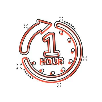 1 hour clock icon in comic style. Timer countdown cartoon vector illustration Stock Illustration