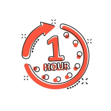 1 hour clock icon in comic style. Timer countdown cartoon vector illustration Stock Illustration