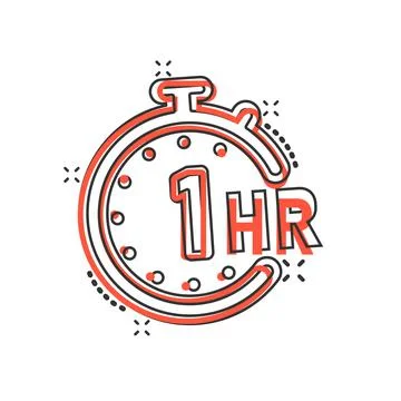 1 hour clock icon in comic style. Timer countdown cartoon vector illustration Stock Illustration
