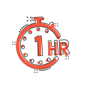 1 hour clock icon in comic style. Timer countdown cartoon vector illustration Stock Illustration