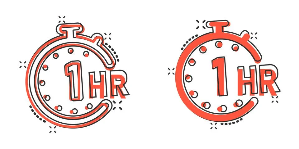 1 hour clock icon in comic style. Timer countdown cartoon vector illustration イラスト素材