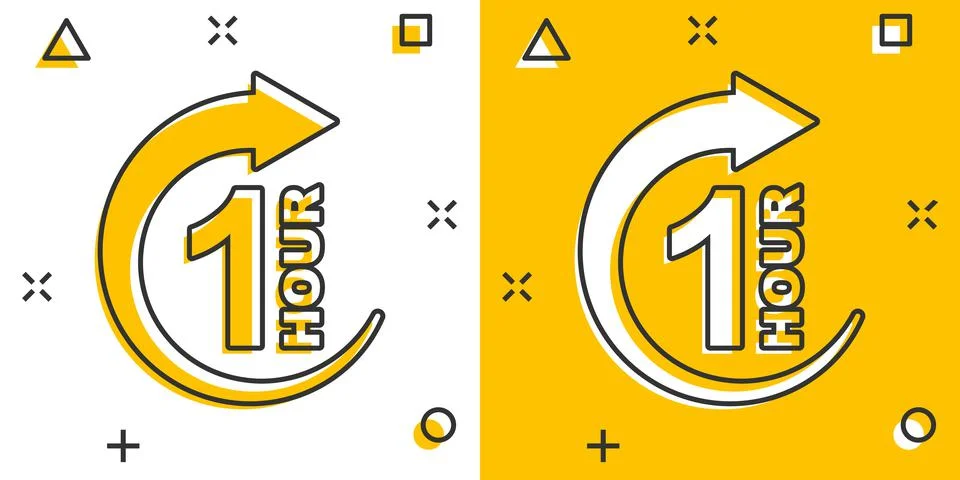 1 hour clock icon in comic style. Timer countdown cartoon vector illustration Stock Illustration