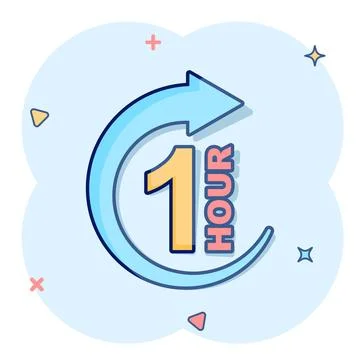 1 hour clock icon in comic style. Timer countdown cartoon vector illustrati.. 스톡 일러스트